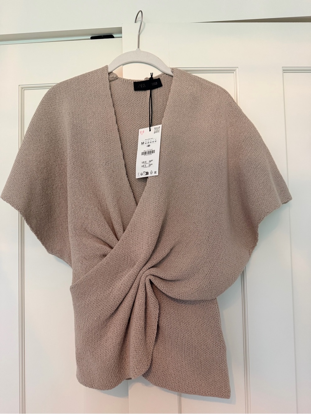 Zara V-Neck Knit Top in Light Taupe